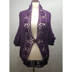 Vintage Romeo & Juliet Couture Purple Crochet Cardigan Wrap Dolman M/L